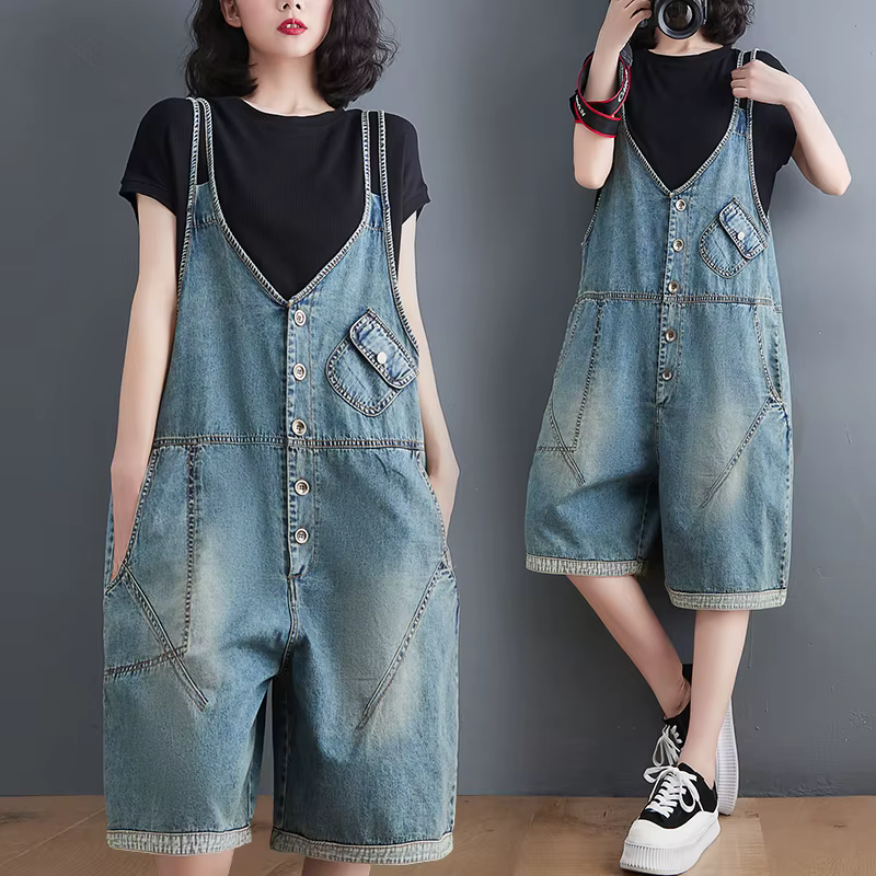 Salopette en jean d'été ample grande taille pour femmes, combinaisons surdimensionnées décontractées