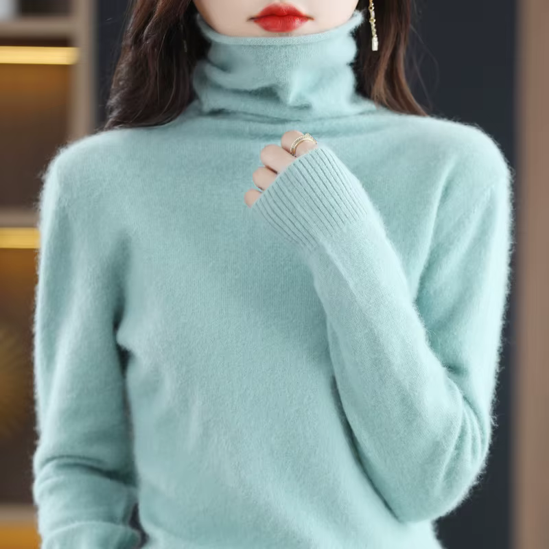 Offre spéciale dames nouveau 100% vison cachemire pull col roulé tricot à manches longues mince mode