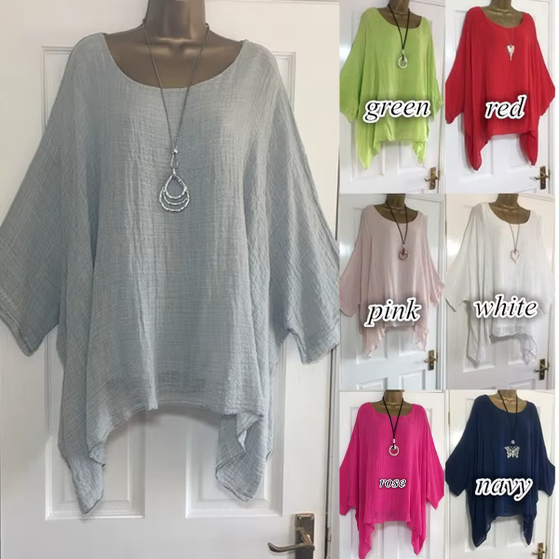 2023 automne femmes vêtements mode manches chauve-souris couleur unie ample col rond 3/4 manches déc