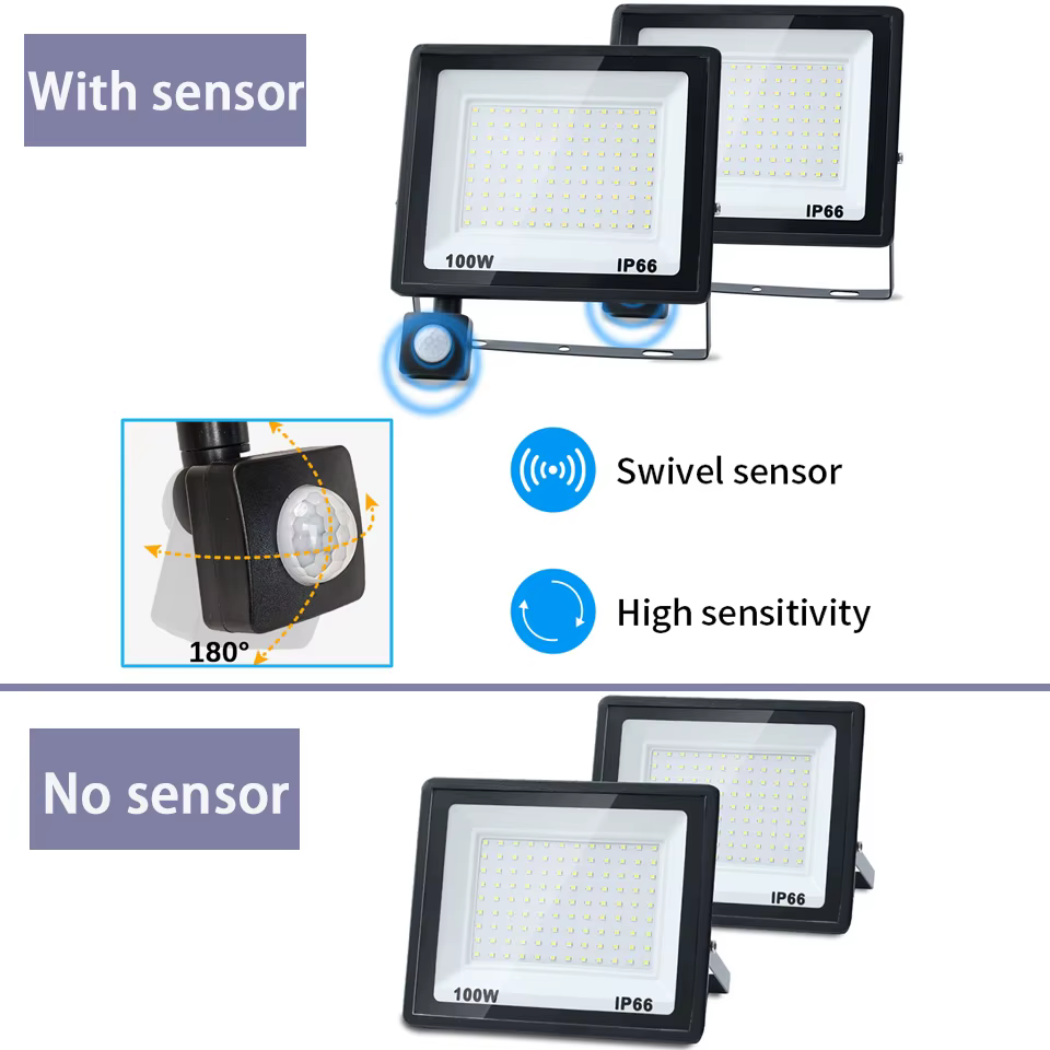 Projecteur extérieur PIR capteur de mouvement 220V 110V spot LED 50W 100W 150W 200W 300W IP66 étanch