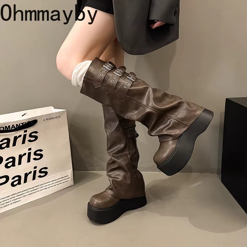 Style Punk femmes bottes longues modernes mode plate-forme hauteur augmenter haute chevalier chausso