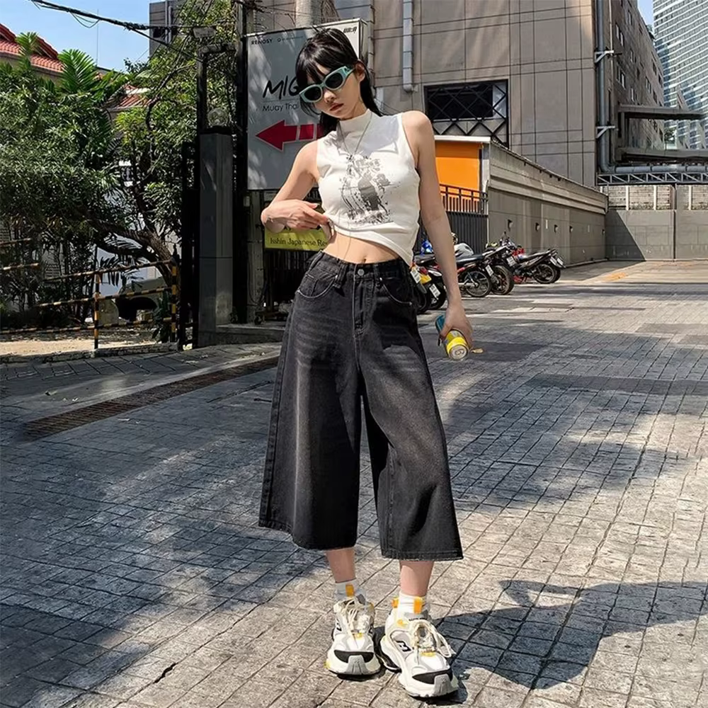 Jean Baggy Vintage pour femmes, Style américain, Y2k, ample, délavé, taille haute, longueur aux geno