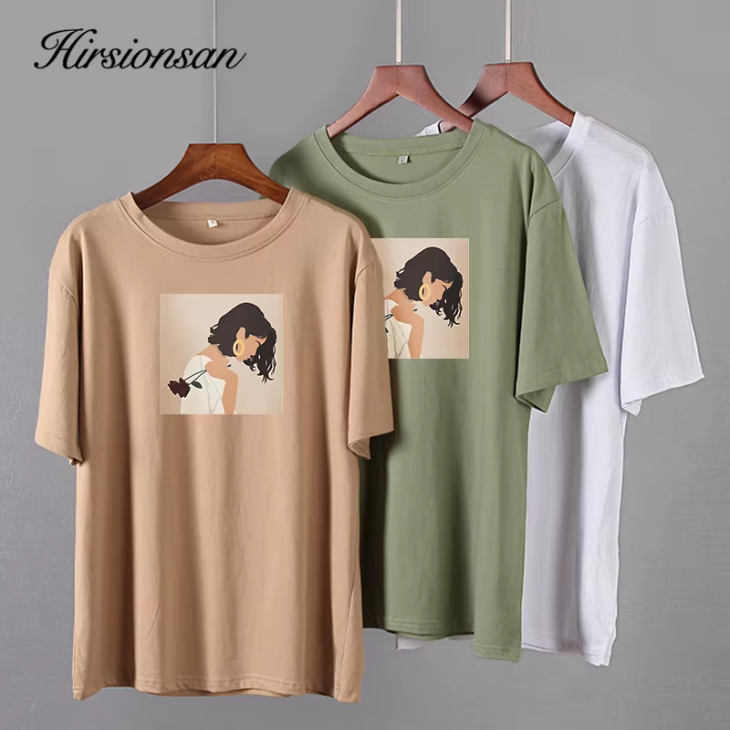 Hirsionsan – t-shirt imprimé peinture Harajuku pour femmes, surdimensionné, élégant, en coton, à man