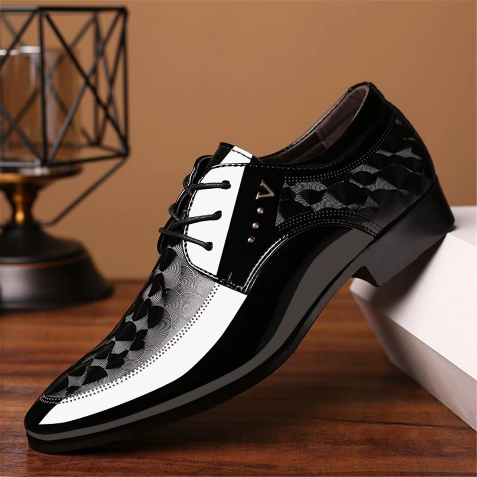Chaussures Oxford modernes à lacets pour hommes, motif moiré, chaussures provoqué d'affaires formell