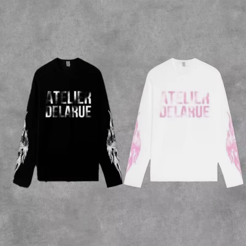 Y2K Harajuku rétro Niche à manches longues imprimé lettre flamme hauts nouvelle mode décontracté con