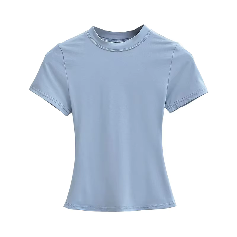 T-shirt Manches Courtes pour Femme, Décontracté, Sexy, Slim, Tendance, Solide, de Haute Qualité, Y2K
