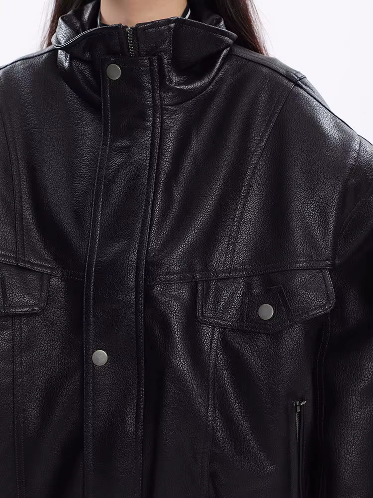 Nerazzurri – veste en cuir Pu noir pour femme, vêtement surdimensionné, coupe-vent, épais, fermeture