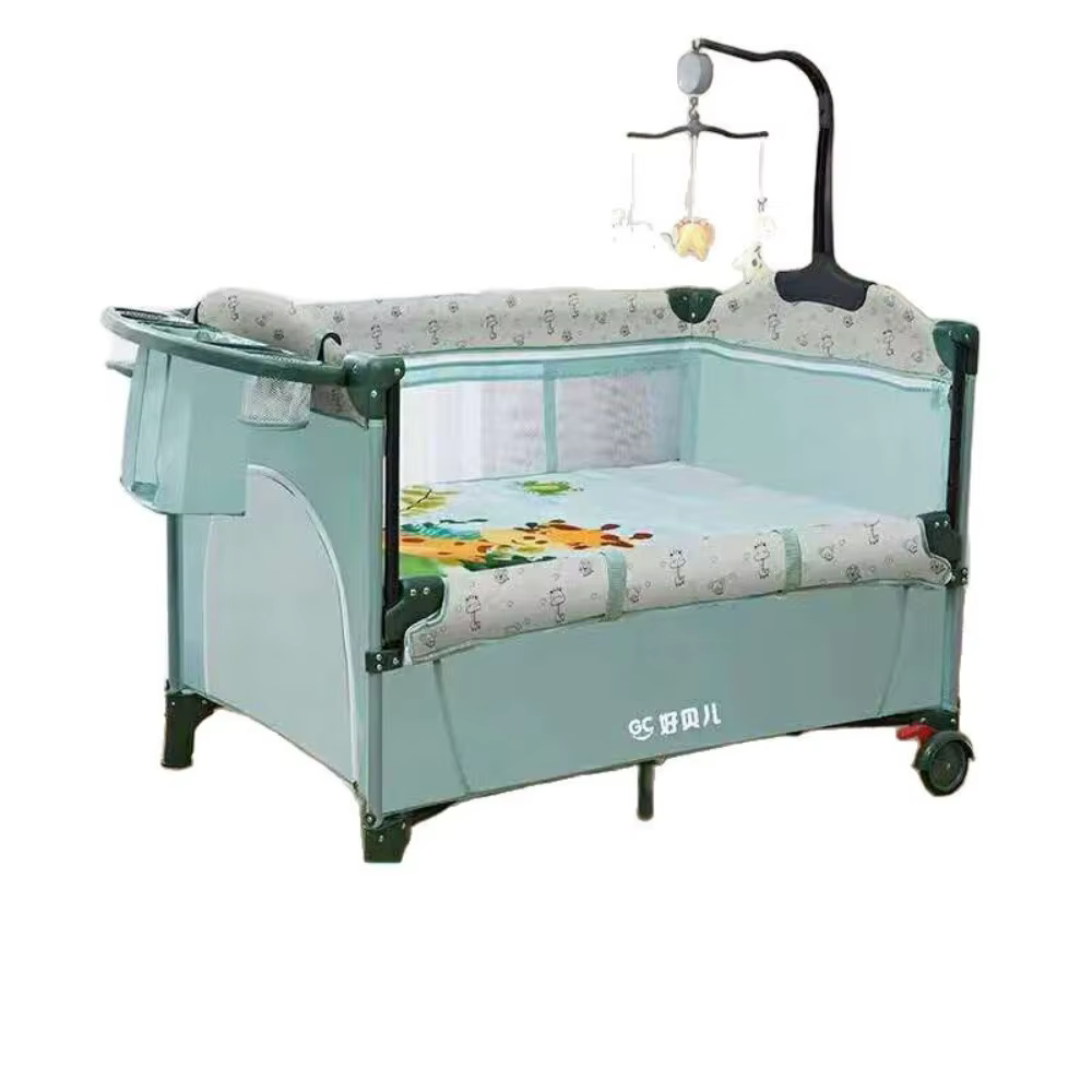 Lit bébé pliable 4 en 1 0-3 ans Lit multifonctionnel avec berceau Table à langer pour bébé