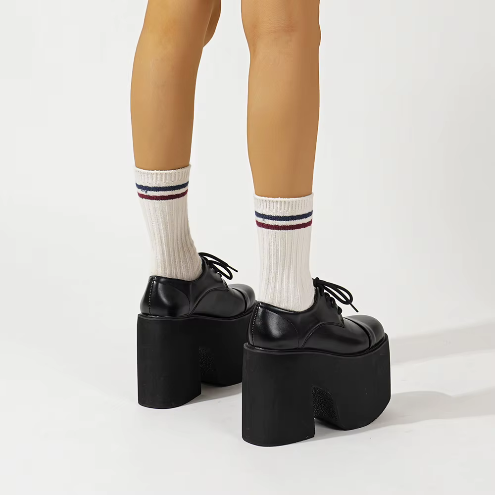 Gdgydh femmes escarpins à talons épais à lacets élégant Oxford plate-forme pompes pour femmes hauteu
