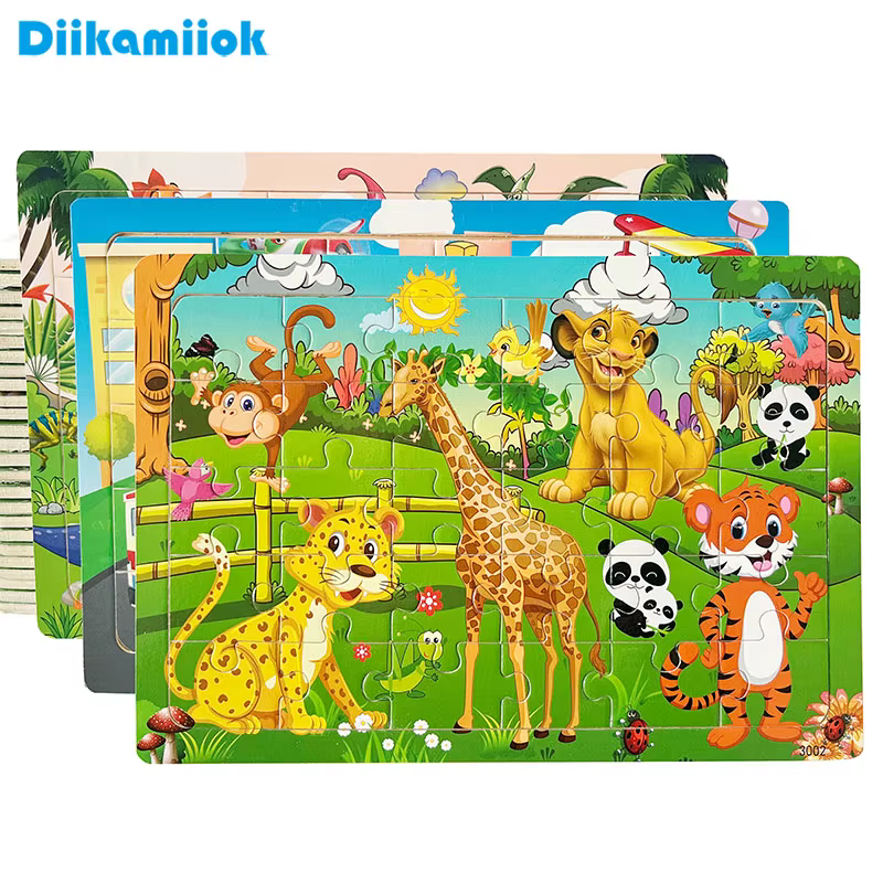 30 pièces Puzzle en bois enfants dessin animé animaux véhicule Puzzles jeux bébé apprentissage préco