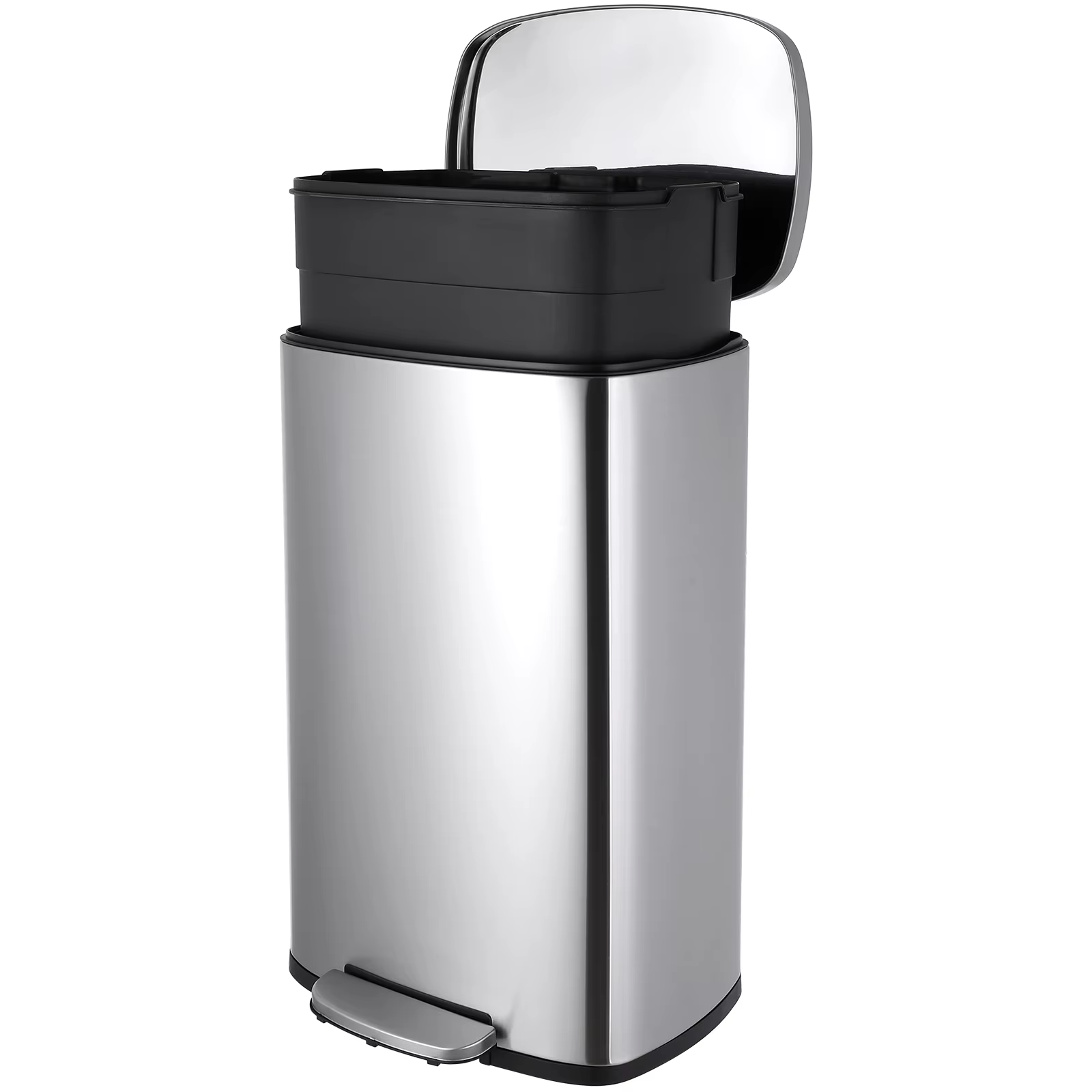 AOOU-Poubelle à marches de 13.2 gallons, poubelle en acier inoxydable, poubelle à fermeture douce av