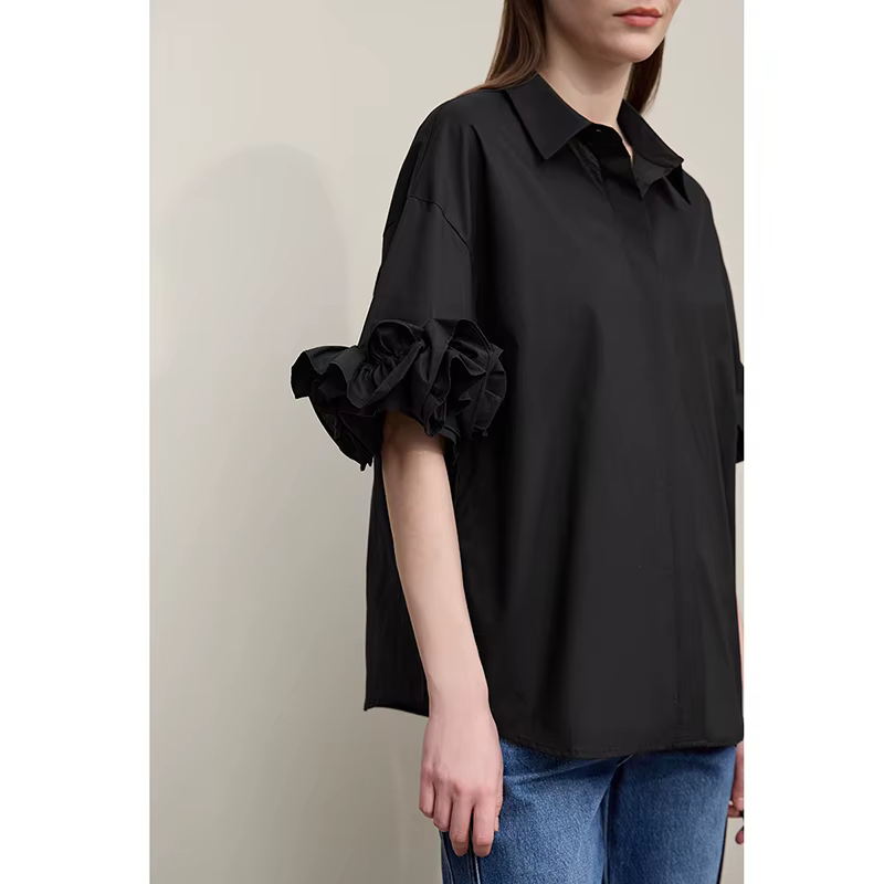 Chemisier Amii en coton pour femme, nouvelle collection été 2026, col à revers, épaules tombantes, c