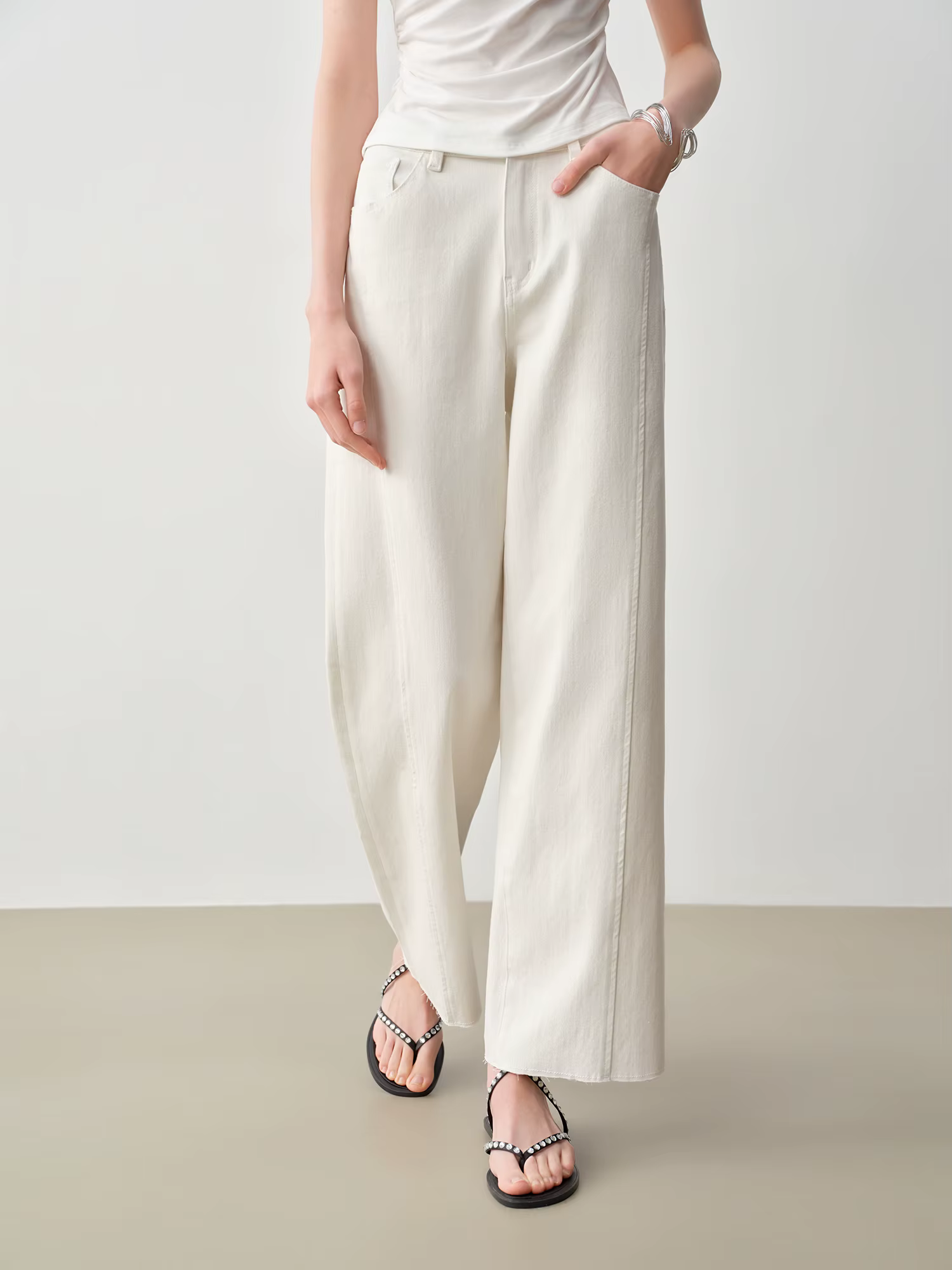 ZIQIAO Jean droit patchwork à bords effilochés longueur cheville pour femme – Nouveautés Printemps 2