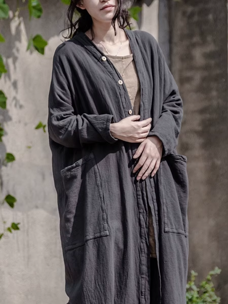 Veste Cardigan longue décontractée surdimensionnée, ample, Trench-coat avec poches, vêtements d'exté
