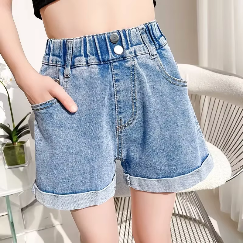 Shorts en jean d'été pour filles, décontractés, extensibles, respirants et confortables, pour enfant