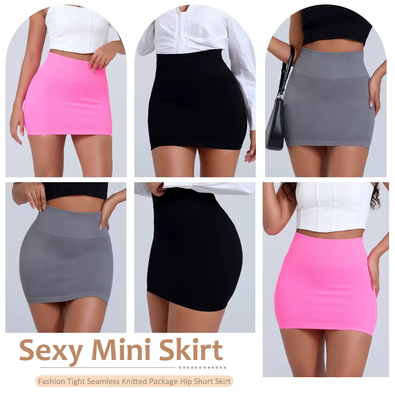 Femmes basique élastique taille haute moulante crayon Mini jupe décontracté été côtelé tricot paquet