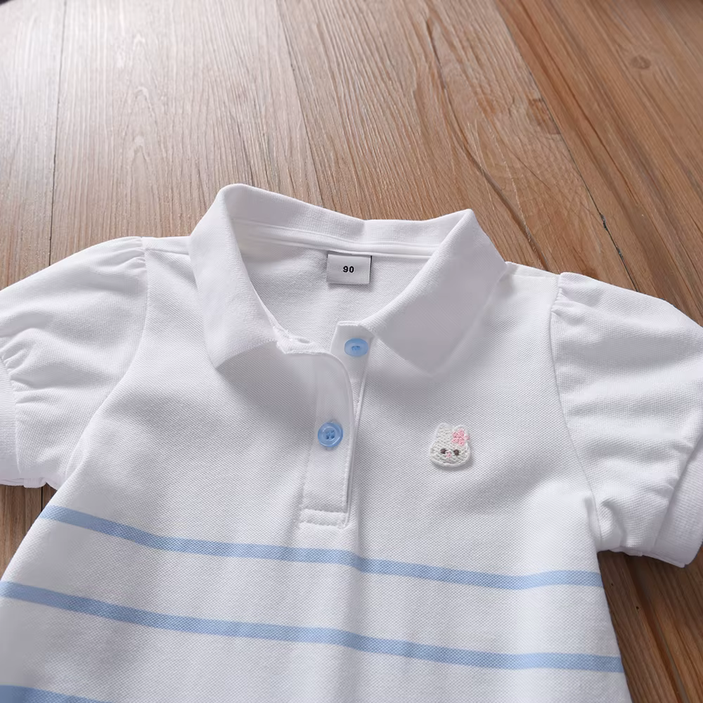 Robe Polo à rayures pour filles, vêtements élégants à manches bouffantes, robes d'été pour bébés fil