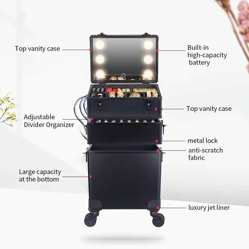 Organisateur de maquillage avec lumières LED mrirror-grand chariot à cosmétiques, trousse de salon e
