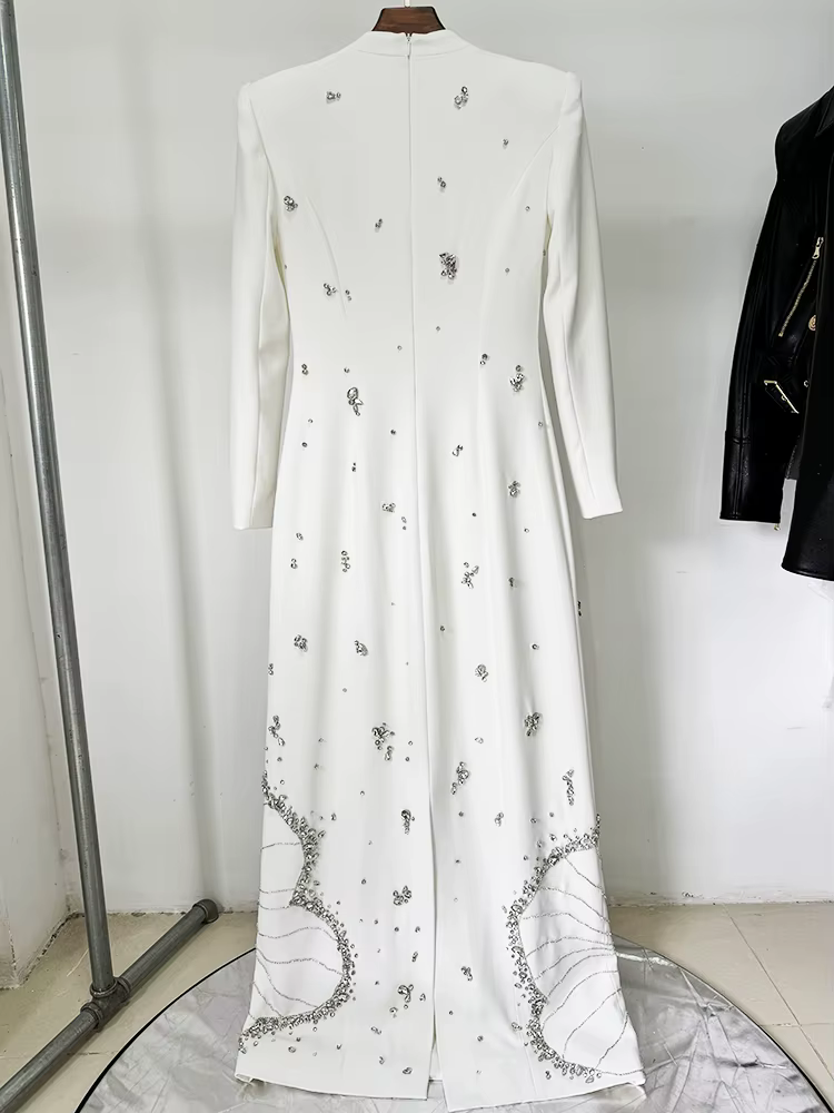 HIGH STREET Nouveauté 2026 Robe longue de créateur pour femme à manches longues, luxueuse, ornée de