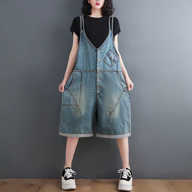 Salopette en jean d'été ample grande taille pour femmes, combinaisons surdimensionnées décontractées