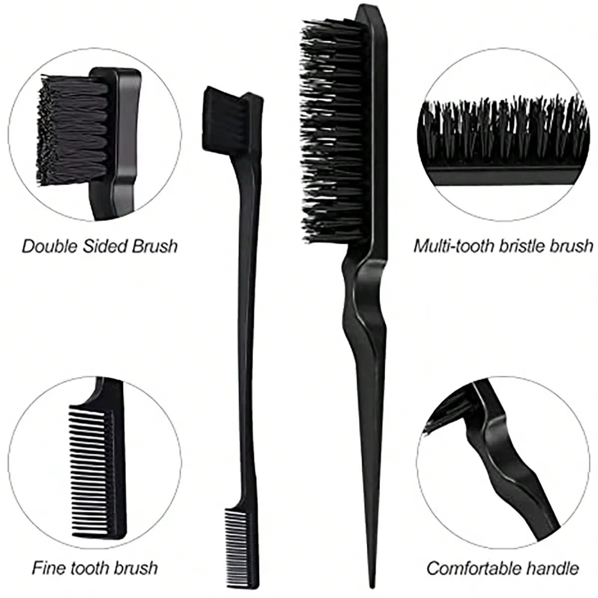 Ensemble de peignes de coiffure avec brosse à cheveux triple déchirures, brosse de bord de peigne à