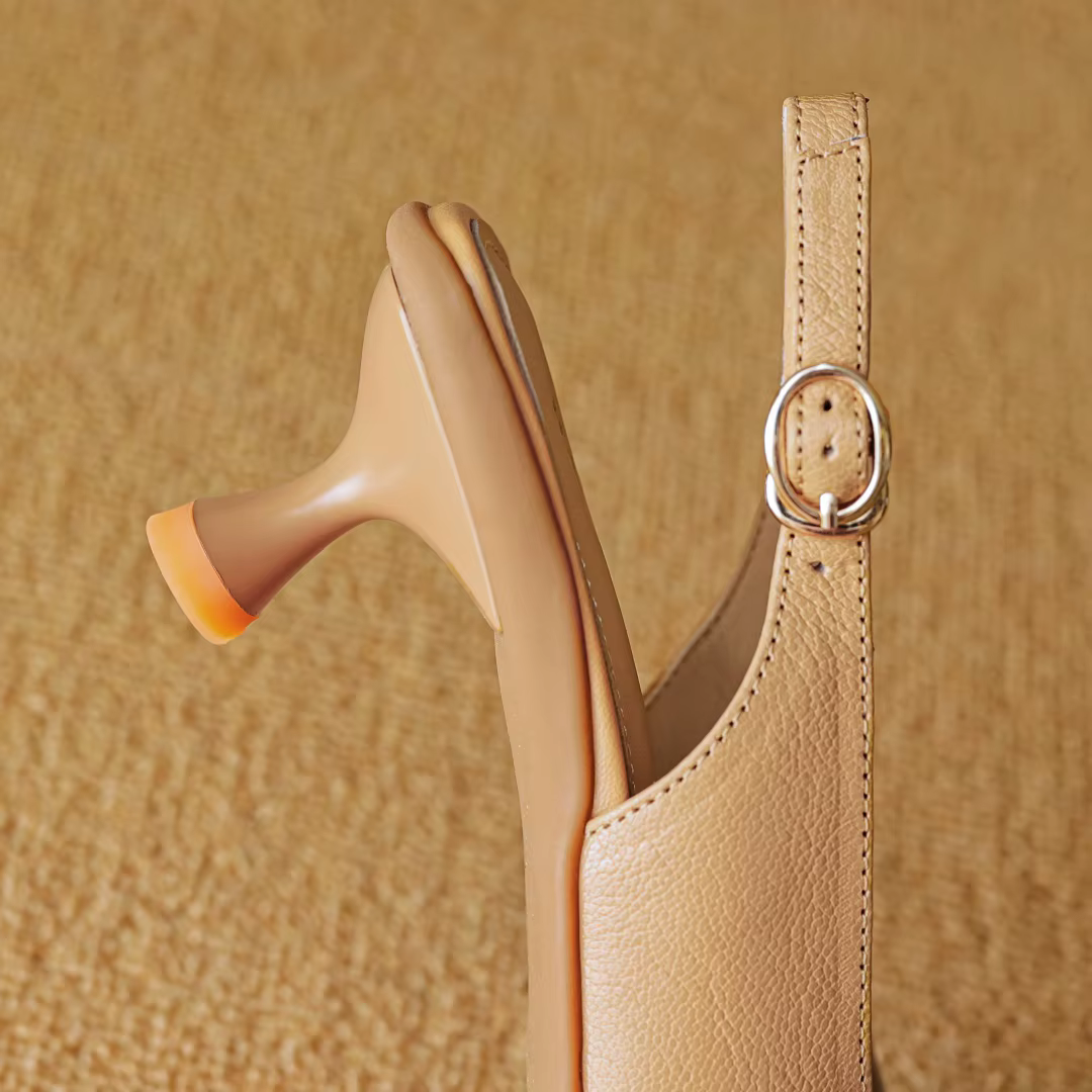 Escarpins à bride arrière en cuir véritable pour femmes, bout pointu, talon chaton, dames élégantes,