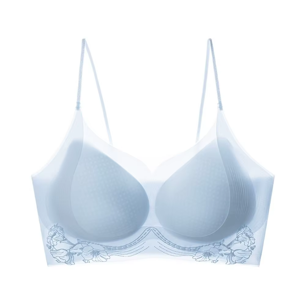 Soutien-gorge sans fil en soie glacée à motif camélia, coupe ajustée, décolleté plongeant, brassière