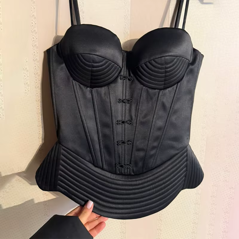 TARUXY Top bustier élégant pour femme, style corset, motif arête de poisson, uni, sans manches, sexy