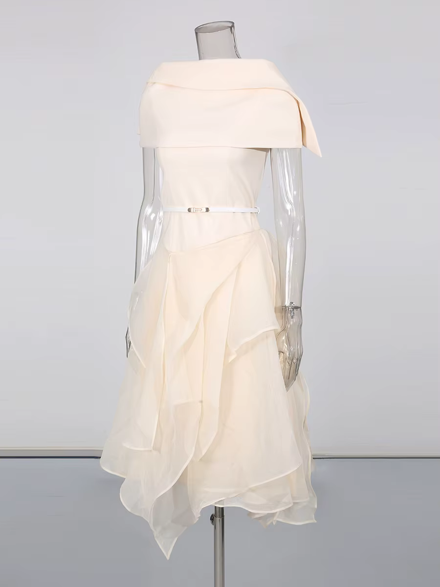 CHICEVER Ensemble deux pièces irrégulier uni pour femme, col châle à revers, sans manches, robe long