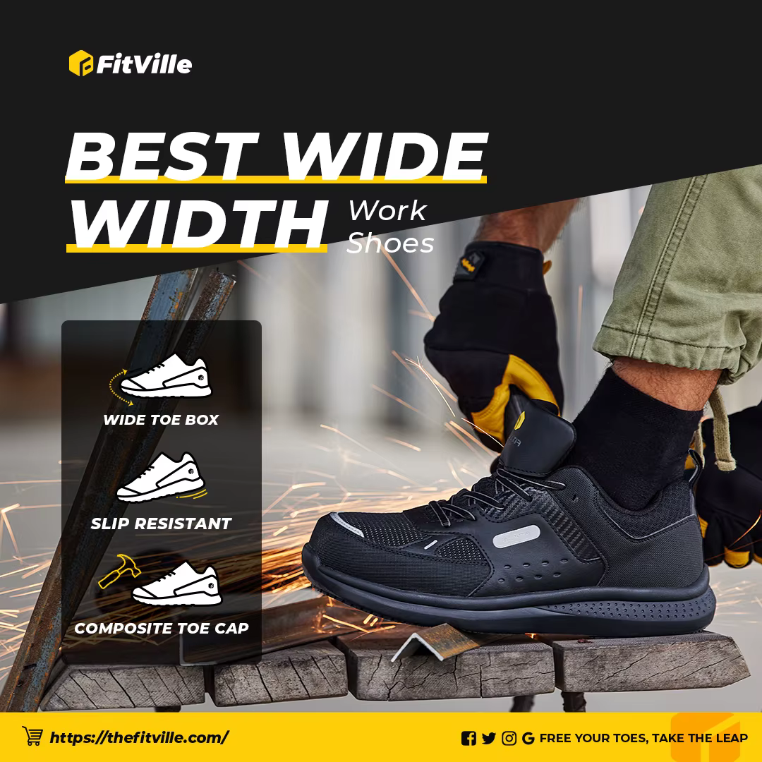 FitVille chaussures de travail Extra larges pour hommes chaussures décontractées anti-dérapant bout