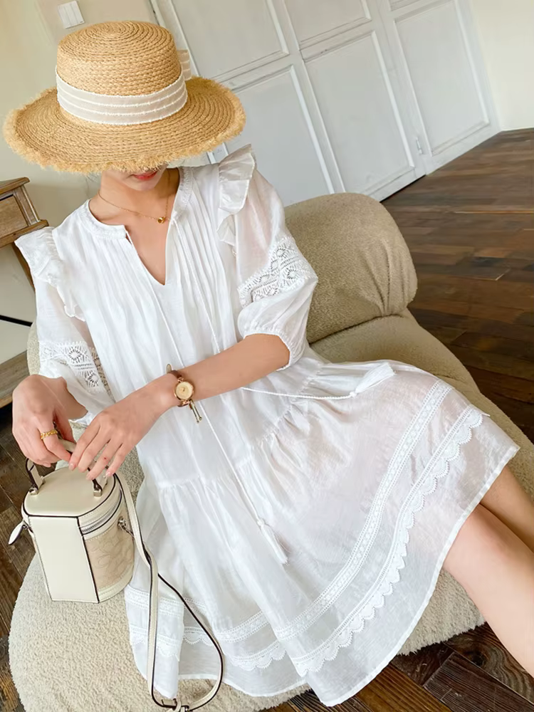 Pouvez-vous psyLady-Mini robe évidée à manches bouffantes pour femmes, robes blanches transparentes