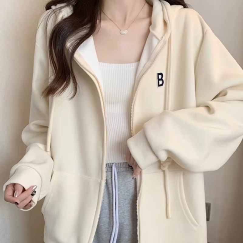 Sweat à Capuche Bordeaux pour Femme, Mode Vintage, Style Coréen, Fermeture Éclair, Assressenti, Brod