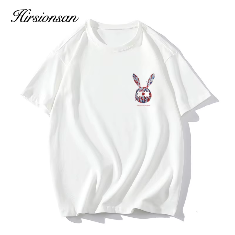 Hirsionsan-T-shirt imprimé Kawaii pour femme, 100% coton, col rond, vintage, basique, décontracté, c
