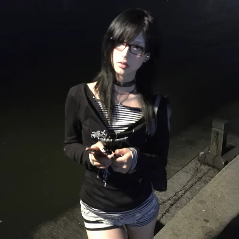 Karrram japonais Y2k faux deux pièces hauts Trashy 2000s tatouage imprimé T-shirt Grunge esthétique 