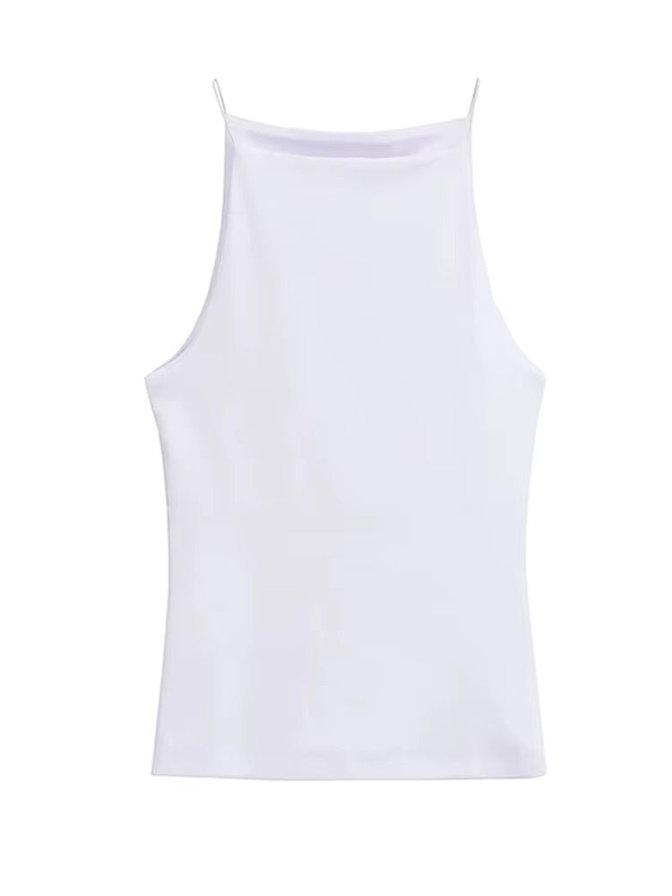Débardeur licou sans manches pour femmes, bretelles fines, couleur unie, Camisole à la mode