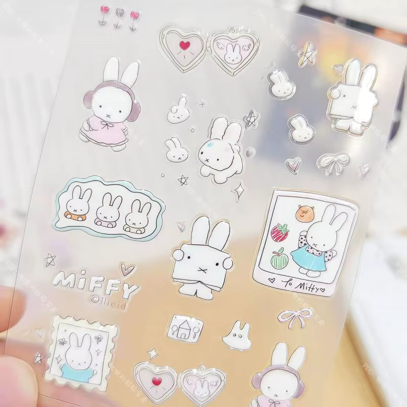 Miffy – autocollants pour ongles 3D, mignons, Kawaii, caméra en verre, décoration, impression Anime,