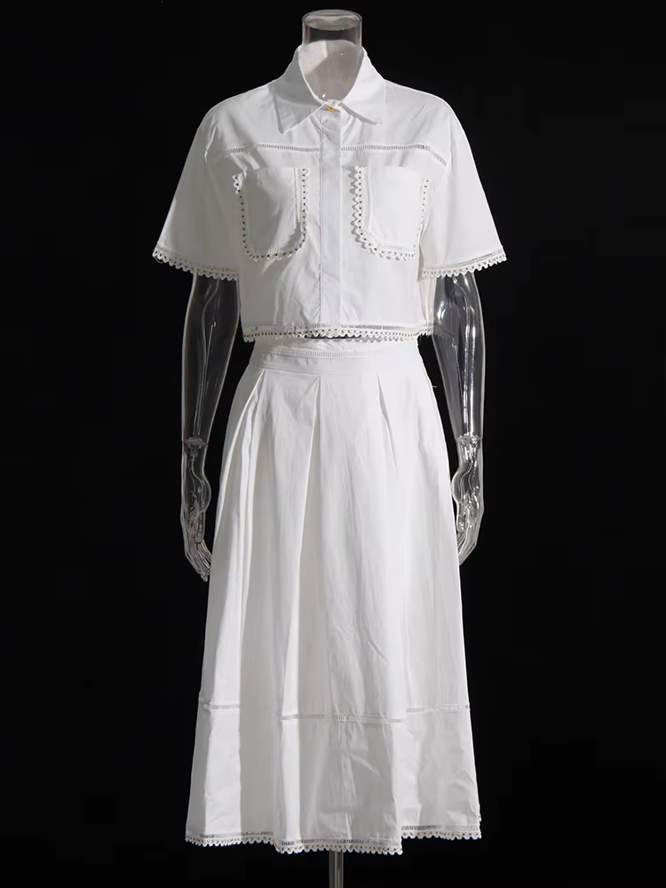 TWOTWurea YLE-Ensemble Deux Pièces pour Femme, Couleur Unie, Revers, Manches Courtes, Taille Haute, 