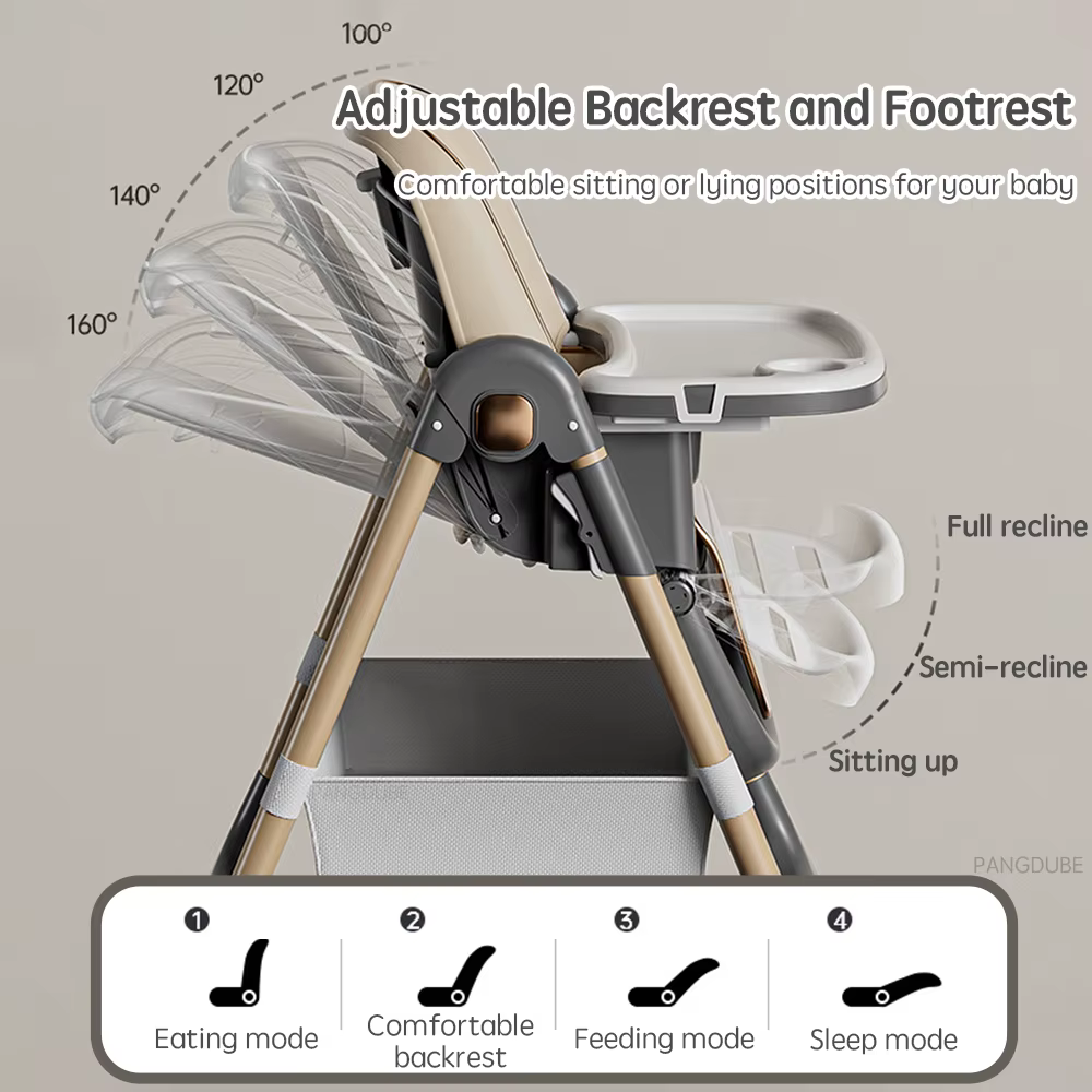 PANGDUBE Chaise haute réglable pour bébé de 0 à 3 ans, siège de salle à manger pliable avec plateau,
