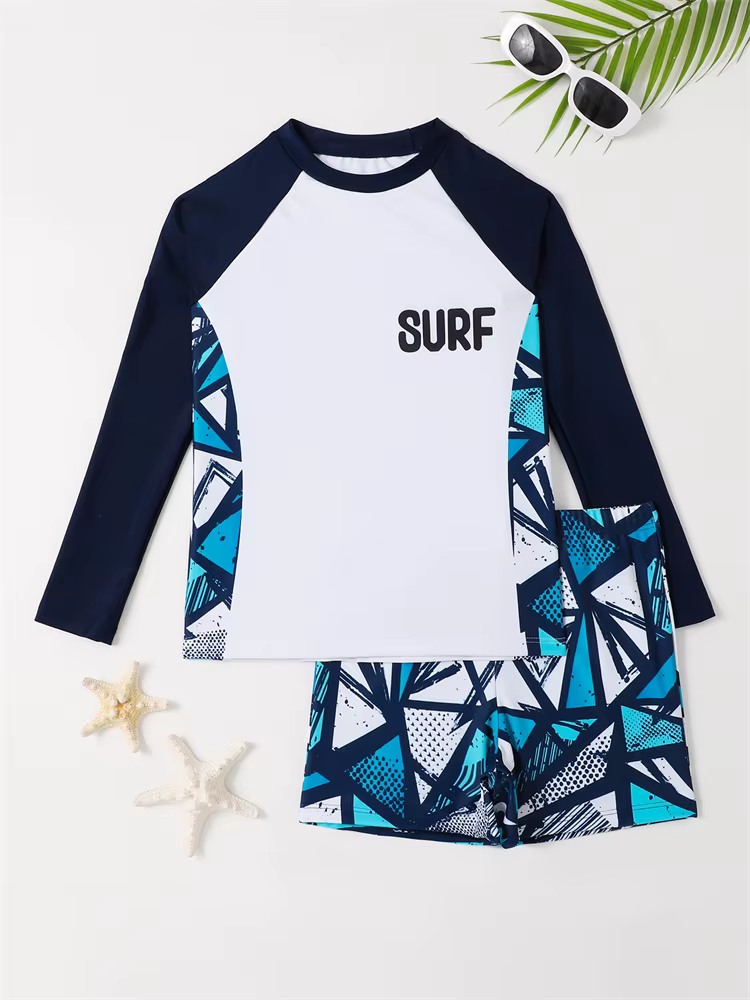 Garçon maillot de bain 2026 nouveau solide et imprimé à manches longues maillots de bain pour enfant