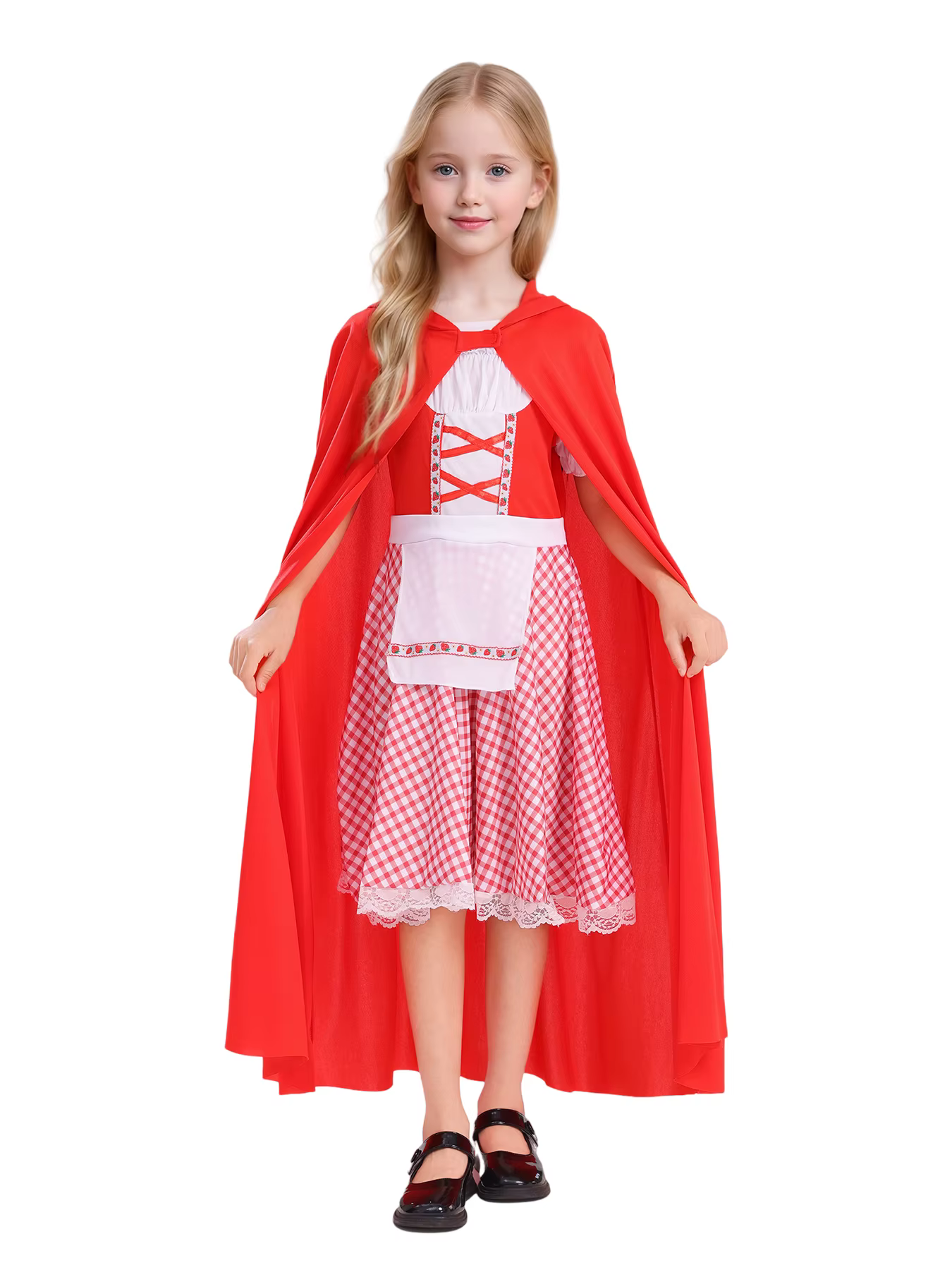 Costume de Caperon Rouge pour enfants, tenue de cosplay d'Halloween pour filles, cape à capuche roug