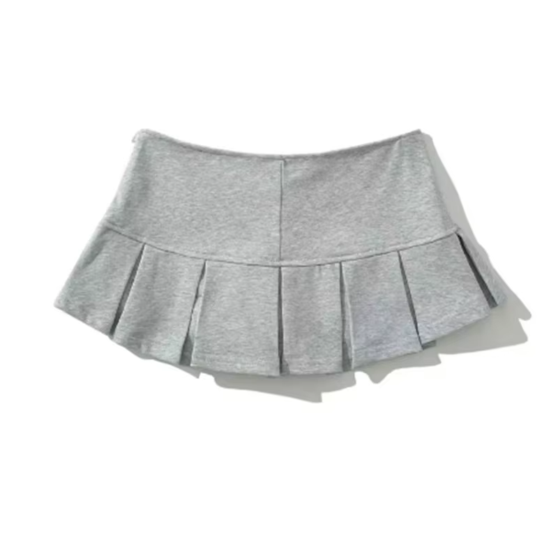Mooyufon tissu Y2K Mini jupe femmes taille basse large plissé gris clair Sexy Vintage a-ligne jupe p