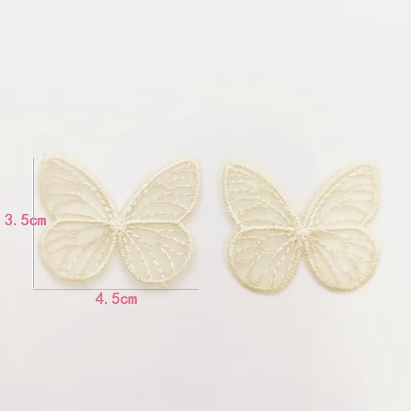 Patchs en tissu papillon en maille brodée 4.5x3.5cm, 20 pièces/lot, Appliques pour vêtements, fourni