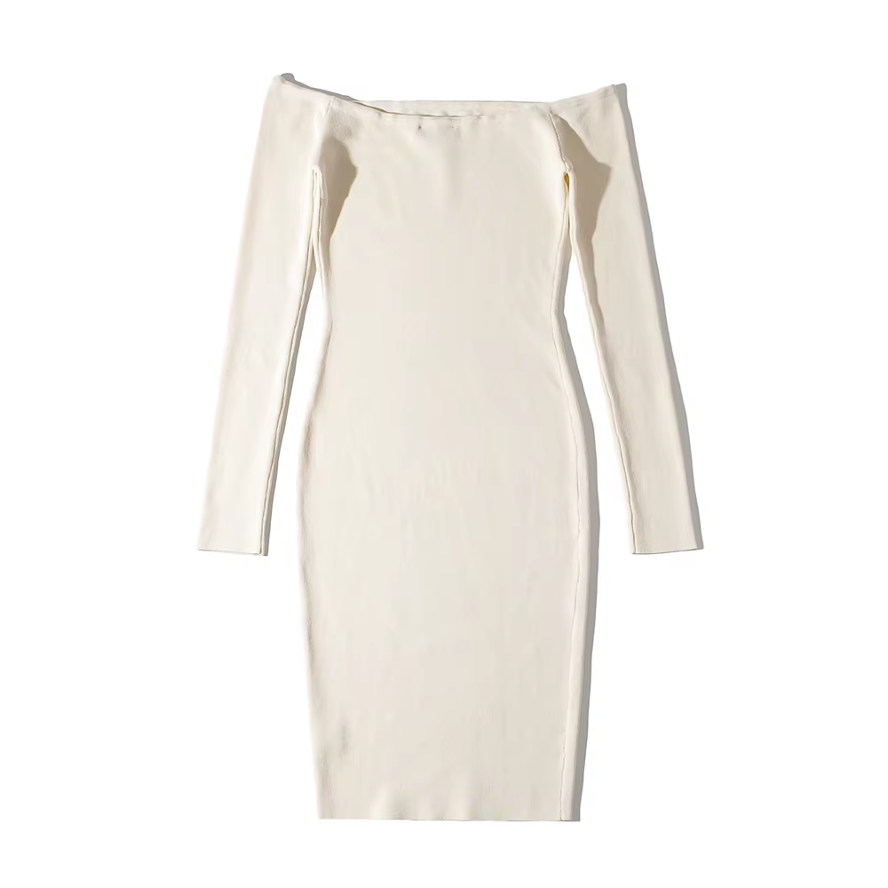 Robe de soirée courte moulante à manches longues pour femmes, robes tricotées évidées, épaule dénudé