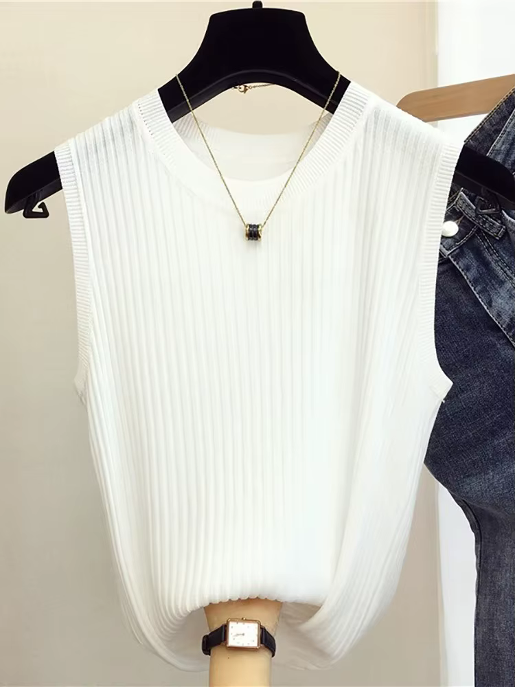 Zjais été printemps débardeurs femmes sans manches tricoté T-Shirts femme élastique mince gilets déc