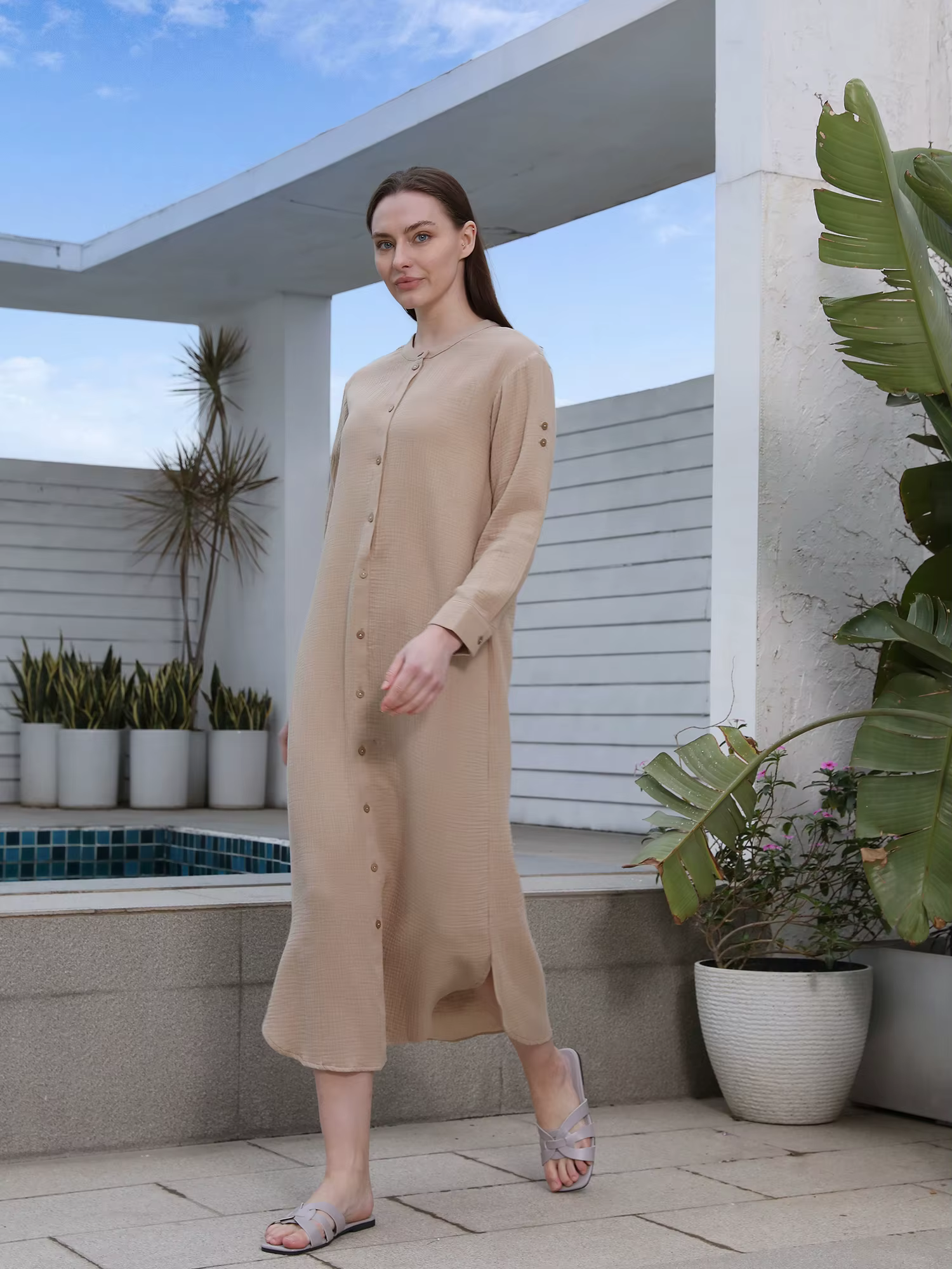 AP SS25 – robe chemisier en mousseline pour femmes, tenue décontractée, fentes latérales, longueur d