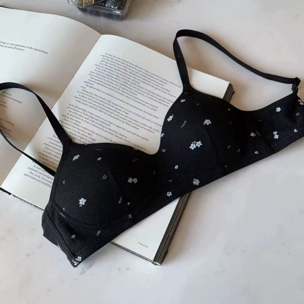 Soutien-gorge push-up pour petites poitrines, bretelles fines, imprimé floral, sans armatures, linge