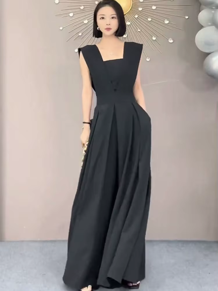 Smile Aen-Combinaison noire moulante pour femme, vêtement d'été fin, à la mode, col en v, couleur un