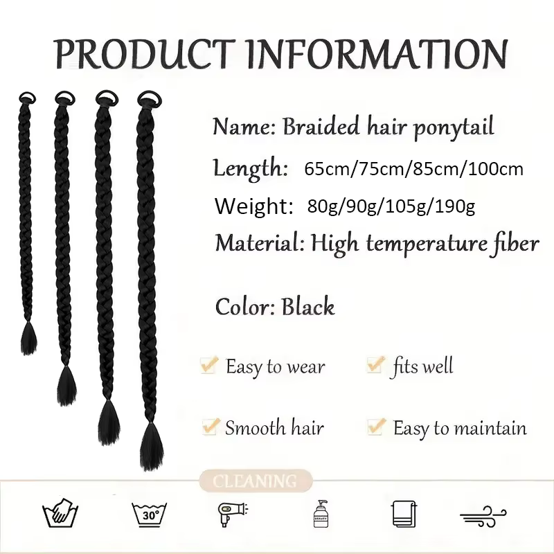 Extension capillaire synthétique tressée lisse, longue boîte, queue de cheval, bande élastique en ca