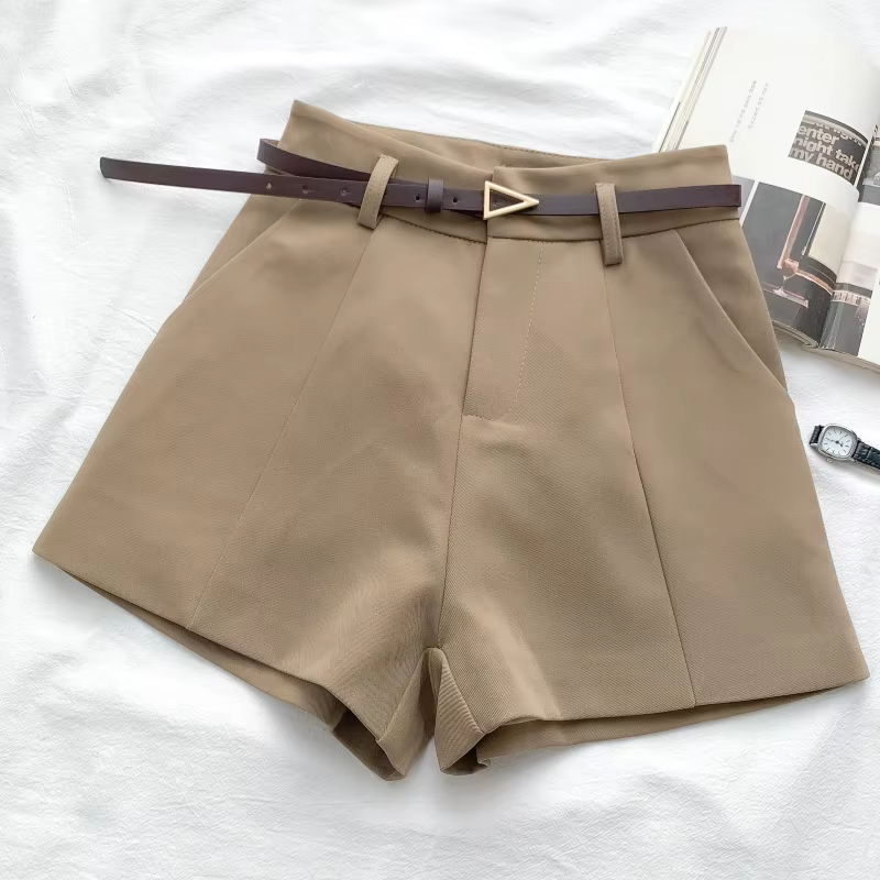 ITOOLIN décontracté femmes Shorts a-ligne taille haute court Chic bureau dame Shorts avec ceinture V