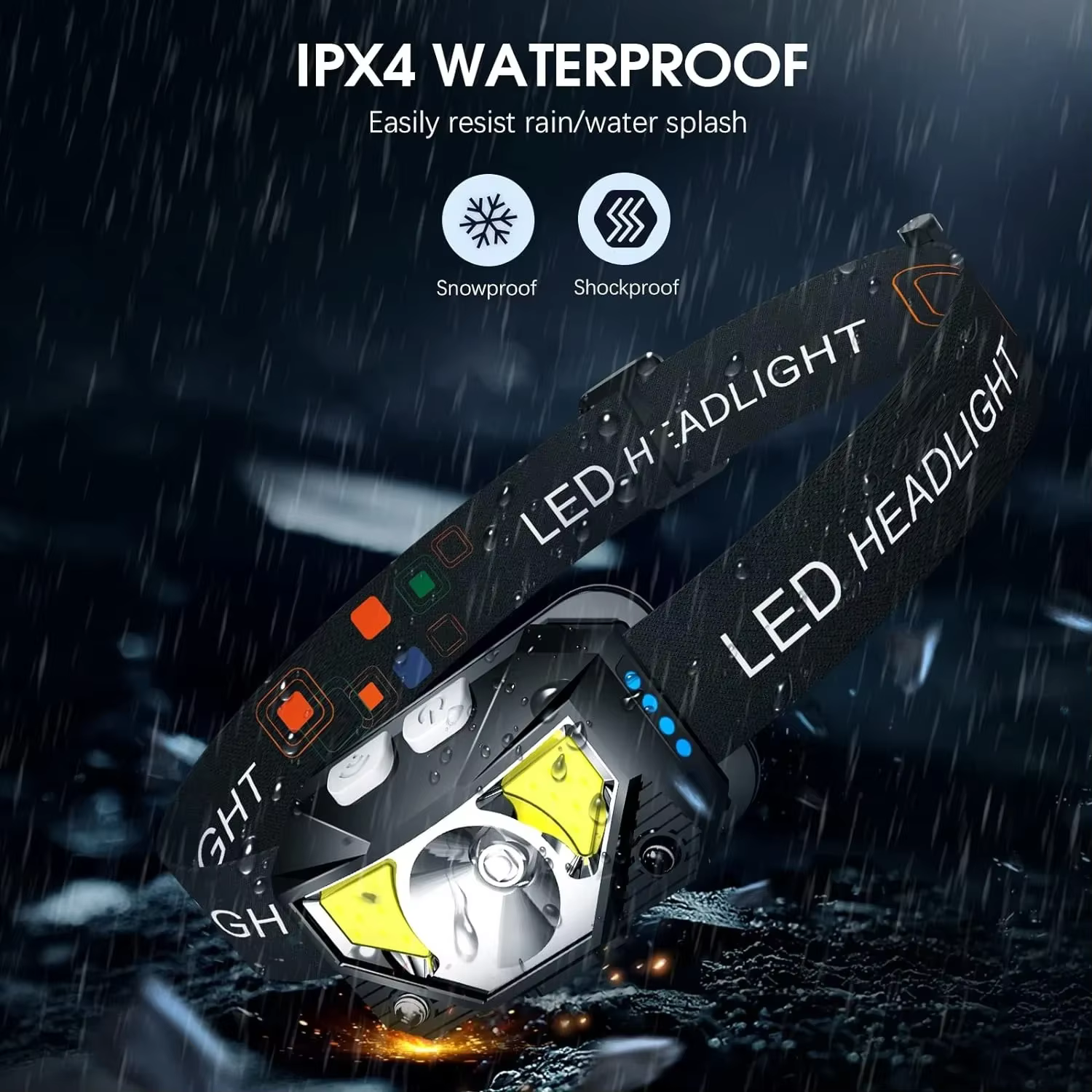 Lampe de poche frontale, phare LED ultra-léger et lumineux rechargeable de 1200 lumens avec lumière 
